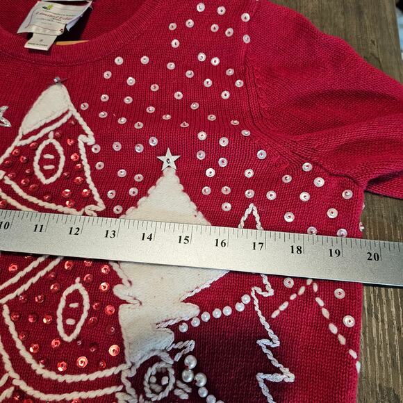 Christmas Sweater Women Small Red Beaded Winter Scene Family Holiday Party Retro - Picture 11 of 11